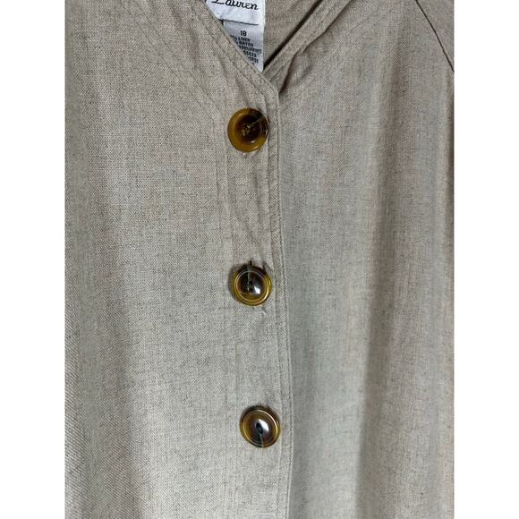 Betsy Lauren VTG Linen Rayon Tan button up Knee Length Dress Women Size 18 - Picture 7 of 10